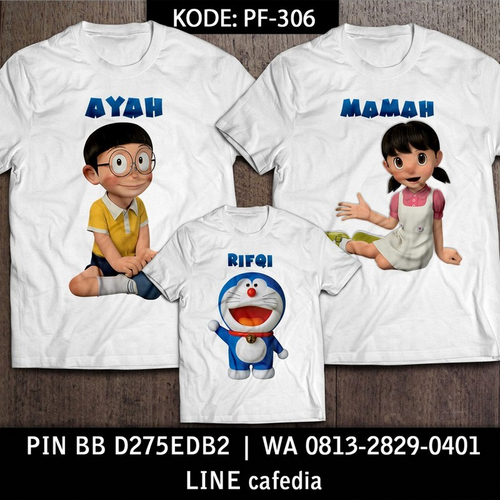 Baju Kaos Couple Keluarga | Kaos Family Custom Doraemon - PF 306