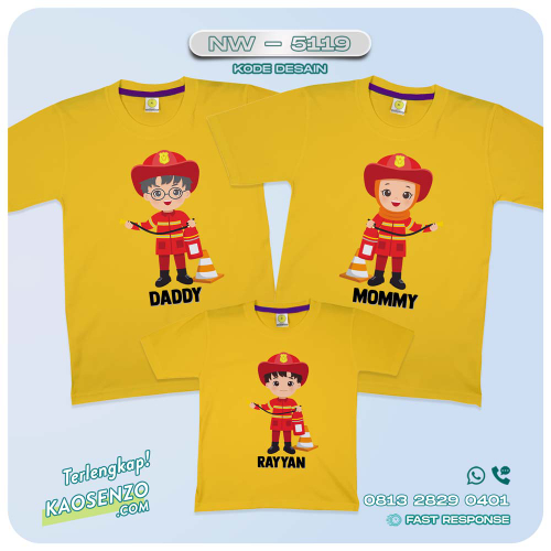 Baju Kaos Couple Keluarga Pemadam Kebakaran | Kaos Family Custom Fireman | Kaos Kartun Pemadam Kebakaran NW 5119