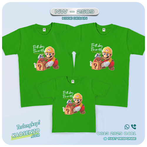Baju Kaos Couple Keluarga | Kaos Family Custom Super Mario - NW 2509