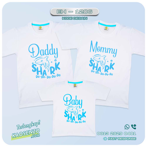 Baju Kaos Couple Keluarga | Kaos Family Custom Baby Shark - EH 1206