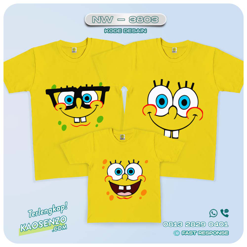 Baju Kaos Couple Keluarga Spongebob | Kaos Family Custom | Kaos Spongebob - NW 3803