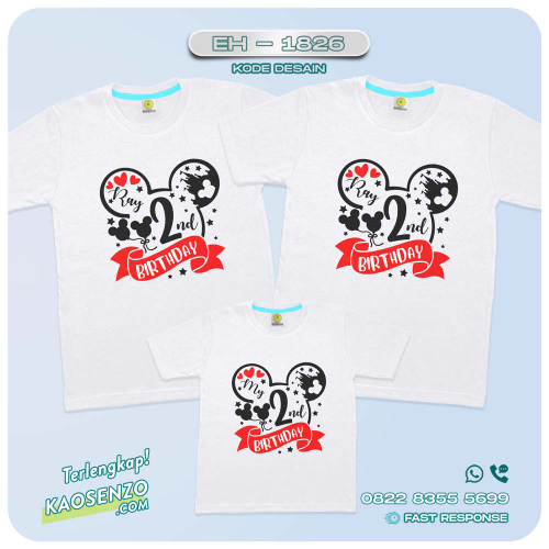 Baju Kaos Couple Keluarga | Kaos Ultah Custom Mickey Mouse | Kaos Motif Mickey Mouse- EH - 1826