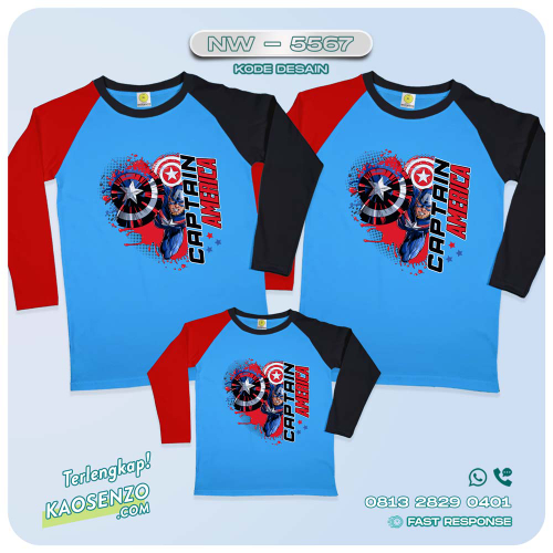 Baju Kaos Copule Keluarga Captain America | Koas Ulang Family Custom | Kaos Ulang Tahun | Kaos Captain America NW - 5567