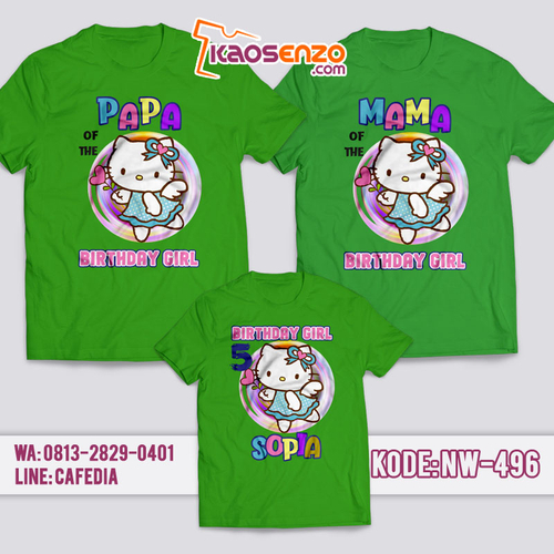 Kaos Couple Keluarga | Kaos Ulang Tahun Anak Hello Kitty - NW 496