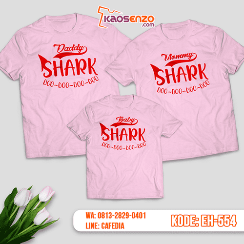 Baju Kaos Couple Keluarga | Kaos Family Custom Motif Baby Shark - EH 554