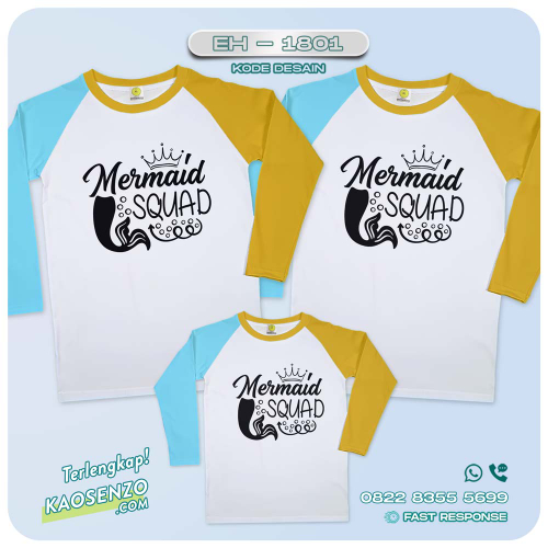 Baju Kaos Couple Keluarga Mermaid | Kaos Couple Family Mermaid | Kaos Motif Mermaid - EH 1801