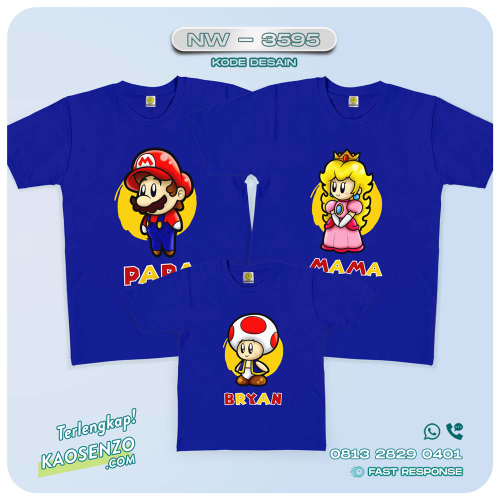 Baju Kaos Couple Keluarga | Kaos Family Custom Super Mario - NW 3595