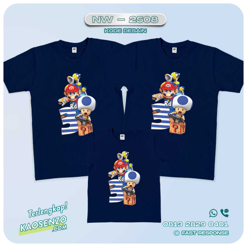 Baju Kaos Couple Keluarga | Kaos Family Custom Super Mario - NW 2508