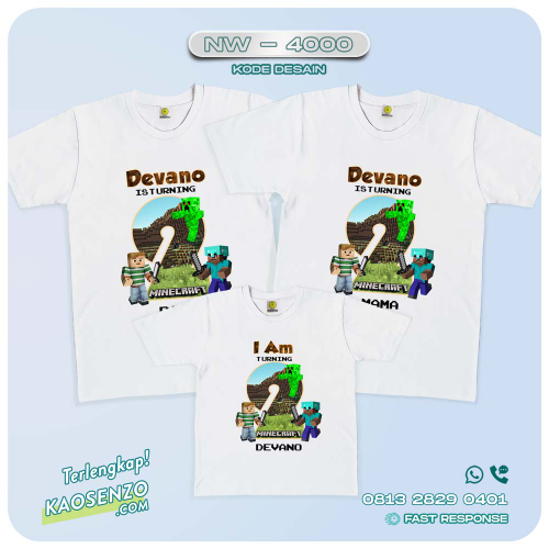 Baju Kaos Couple Keluarga Minecraft | Kaos Ulang Tahun Anak | Kaos Minecraft - NW 4000