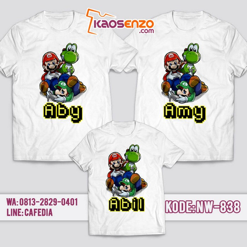 Baju Kaos Couple Keluarga | Kaos Family Custom Super Mario - NW 838