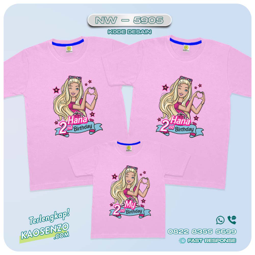 Baju Kaos Couple Keluarga Barbie | Kaos Ultah Custom Barbie | Kaos Barbie - NW 5905