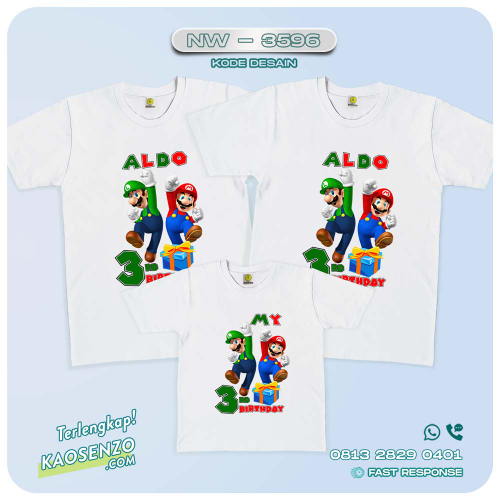 Kaos Couple Keluarga | Kaos Ulang Tahun Anak Super Mario - NW 3596