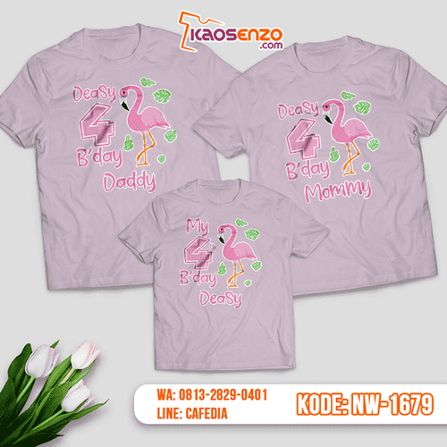 Kaos Couple Keluarga Flamingo | Kaos Ulang Tahun Anak | Kaos Flamingo - NW 1679