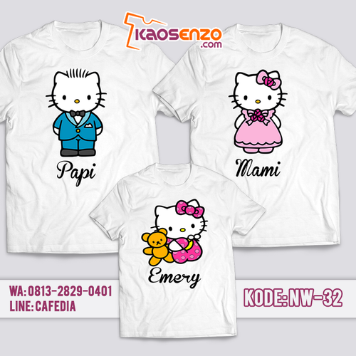 Baju Couple Keluarga Hello Kitty | Baju Kaos Ultah Motif Hello Kitty