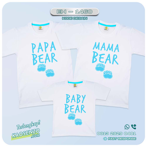 Baju Kaos Couple Keluarga Bear | Kaos Custom Family Bear | Kaos Motif Beruang - EH 1460