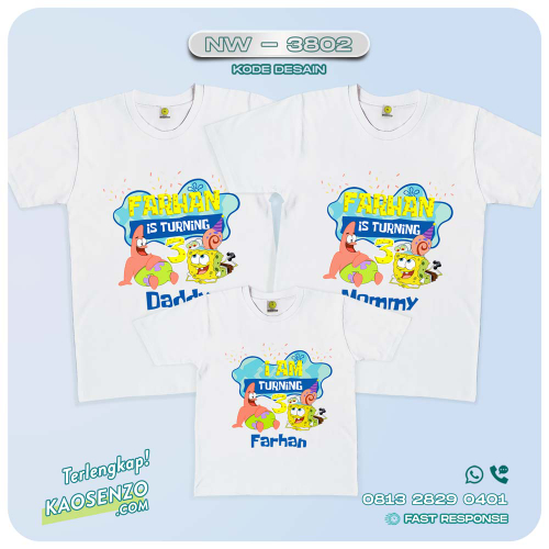 Baju Kaos Couple Keluarga Spongebob | Kaos Ultah Anak | Kaos Spongebob - NW 3802