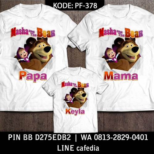 Baju Kaos Couple Keluarga | Kaos Family Custom Masha & The Bear - PF 378