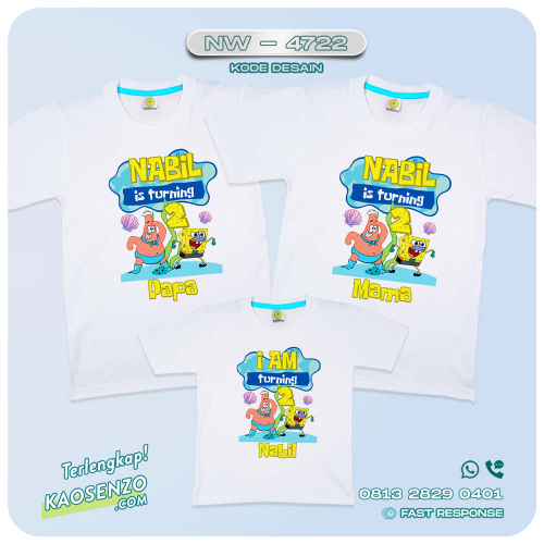 Baju Kaos Couple Keluarga Spongebob | Kaos Family Custom Spongebob | Kaos Ultah Anak | Kaos Spongebob - NW 4722