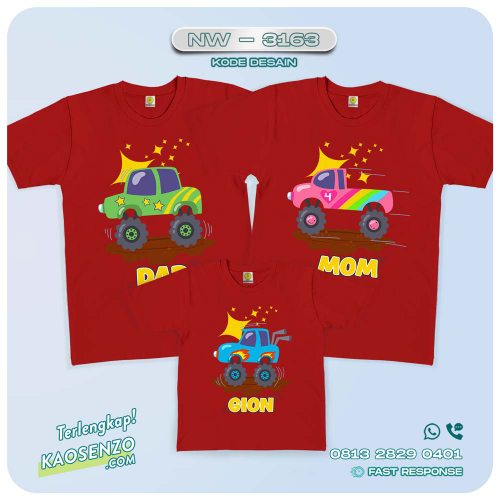 Kaos Couple Keluarga | Kaos Ulang Tahun Anak | Kaos Monster Truck - NW 3163