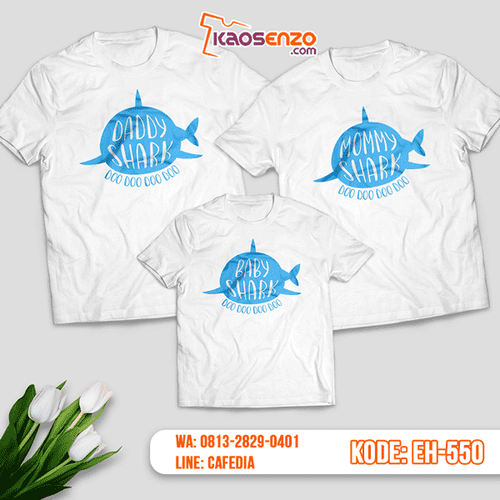 Baju Kaos Couple Keluarga | Kaos Family Custom Motif Baby Shark - EH 550