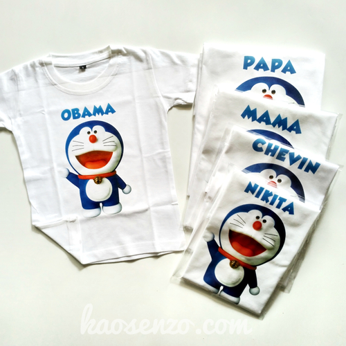 Baju Kaos Couple Keluarga | Baju Kaos Ultah Motif Doraemon